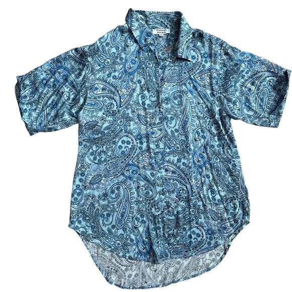 Frankie’s Bikinis Fifi Silk Button Up Shirt‎ Blue Paisley Size XS - Picture 6 of 10